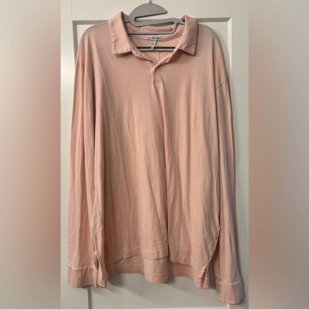 NWT James Perse Men's Long-Sleeve Polo Shirt Light Pink Peach XXL 5 100% Cotton